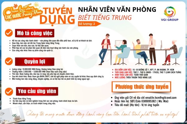( VGI HCM- TUYỂN GẤP) NHÂN VIÊN VĂN PHÒNG - BIẾT TIẾNG TRUNG