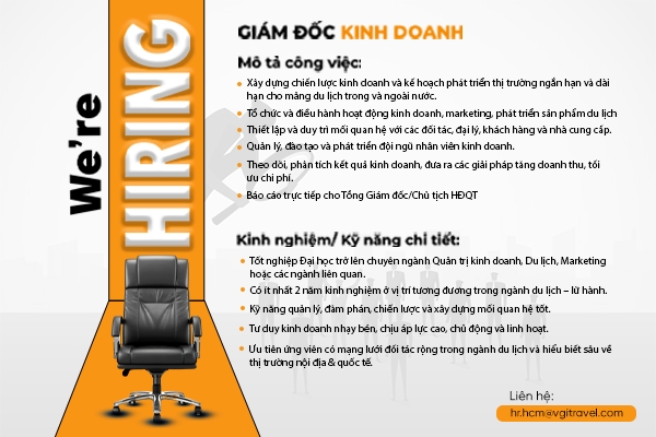 [VGI TRAVEL HCM] TUYỂN GẤP GIÁM ĐỐC KINH DOANH DU LỊCH