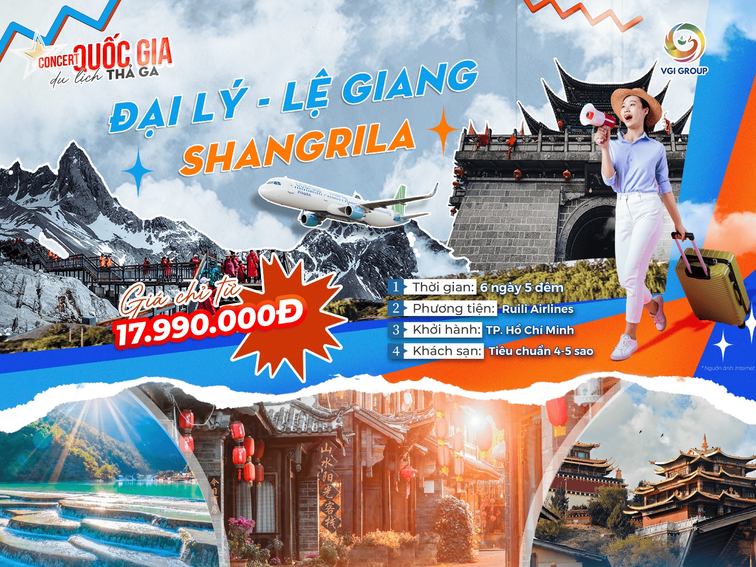 [NO SHOPPING] Đại Lý - Lệ Giang - Shangrila 6N5Đ